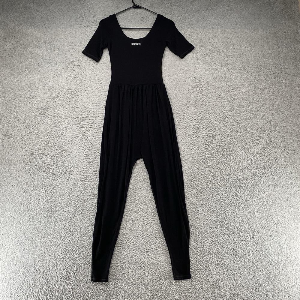 Imbodhi Jumpsuit Womens XS Black Tencel Jersey Scoop Neck Drop Crotch Harem Yoga